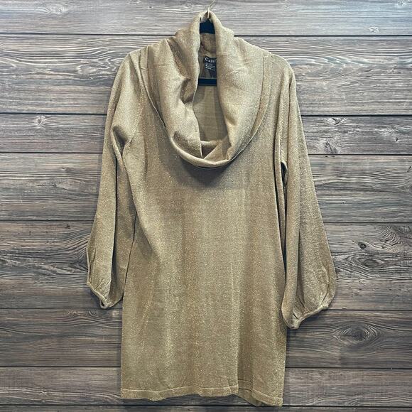 Cami Gold Lurex Cowl Neck Balloon Cuffs  Sweater Top Tunic SZ 2X C101801 - Picture 1 of 7